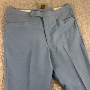 Vintage Sansabelt Mens Trousers Dress Pants Blue No Belt‎ Loops Retro Work